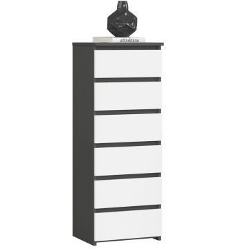 Kummut AKORD CL6, 6 sahtlit, hall/valge, 40 × 109 × 35 cm