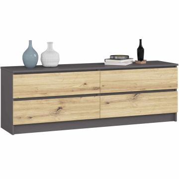 Kummut AKORD K160, 4 sahtlit, hall/pruun, 160 × 55 × 40 cm