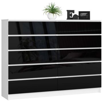 Kummut AKORD K160 CLP, 10 sahtlit, valge/must, 160 × 121 × 40 cm