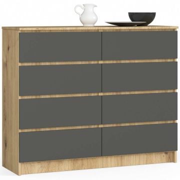 Kummut AkordV2 K120, 8 sahtlit, pruun/hall, 120 × 99 × 40 cm