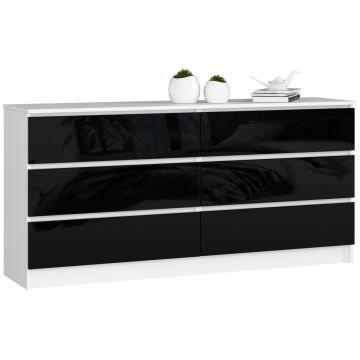 Kummut AkordV2 K160, 6 sahtlit, valge ja must, 160 × 77 × 40 cm