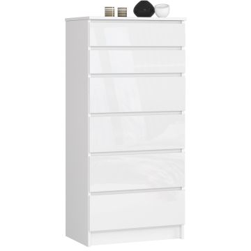 Kummut AkordV2 K60, 6 sahtliga, Valge, 60 × 130 × 40 cm
