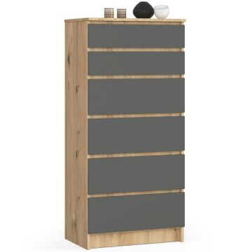 Kummut AkordV2 K60, 6 sahtlit, pruun/hall, 60 × 130 × 40 cm