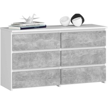 Kummut CL100, 6 sahtlit, Valge/hall, 100 × 57 × 35 cm