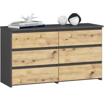 Kummut CL100, 6 sahtliga, halli/tammevärvi, 100 × 57 × 35 cm
