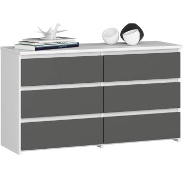 Kummut CL100 AkordV2, 6 sahtlit, valge/hall, 100 × 57 × 35 cm