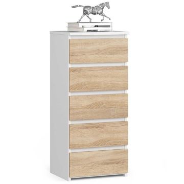 Kummut CL5, 5 sahtlit, valge/pruun, 40 × 92 × 35 cm