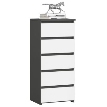 Kummut CL5, 5 sahtlit, hall-valge, 40 × 92 × 35 cm