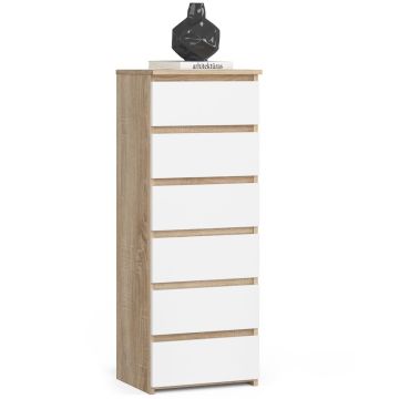 Kummut CL6, 6 sahtlit, valge/pruun, 40 × 109 × 35 cm