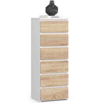 Kummut CL6, 6 sahtlit, valge/pruun, 40 × 109 × 35 cm