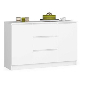 Kummut K016 CLP, 3 sahtlit, 2 ust, Valge, 120 × 77 × 40 cm