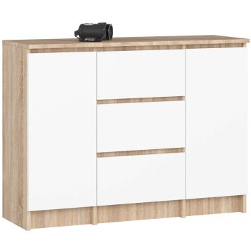 Kummut K100, 2 ukse ja 3 sahtliga, pruun/valge, 101 × 76 × 35 cm