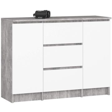 Kummut K100, 2 ust, 3 sahtlit, hall/valge, 101 × 76 × 35 cm