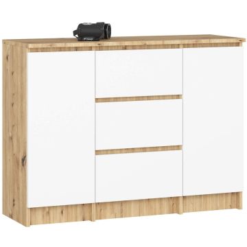 Kummut K100, 2 ust ja 3 sahtlit, pruun ja valge, 101 × 76 × 35 cm