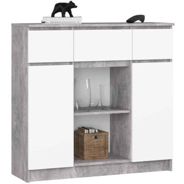 Kummut K100, 2 ukse ja 3 sahtliga, hall/valge, 101 × 98 × 35 cm
