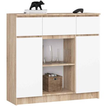 Kummut K100, 2 ust ja 3 sahtlit, pruun/valge, 101 × 98 × 35 cm