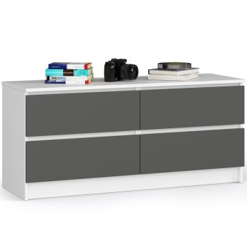 Kummut K120, 4 sahtliga, valge/hall, 120 × 55 × 40 cm