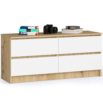 Kummut K120, 4 sahtliga, valge/pruun, 120 × 55 × 40 cm