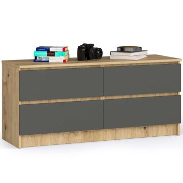 Kummut K120 4SZ, 4 sahtlit, pruun/hall, 120 × 55 × 40 cm