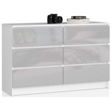 Kummut K120, 6 sahtlit, valge/hõbedane, 120 × 77 × 40 cm