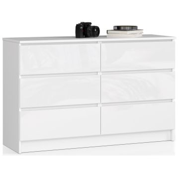 Kummut K120, 6 sahtlit, valge, 120 × 77 × 40 cm