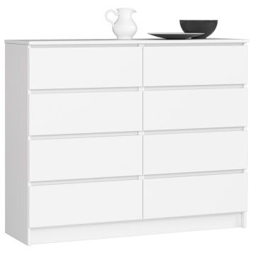 Kummut K120, 8 sahtlit, Valge, 120 × 99 × 40 cm