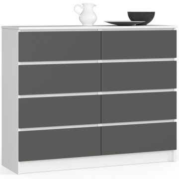 Kummut K120 AkordV2, 8 sahtliga, valge/hall, 120 × 99 × 40 cm
