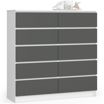 Kummut K120 CLP, 10 sahtliga, valge/hall, 120 × 121 × 40 cm