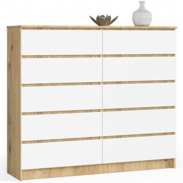 Kummut K140, 10 sahtliga, tammevalge, 138 × 121 × 40 cm