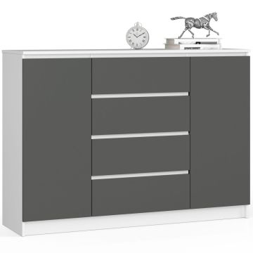 Kummut K140, 2 ust ja 4 sahtlit, valge/hall, 138 × 99 × 40 cm