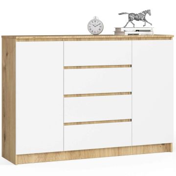 Kummut K140, 2 ust ja 4 sahtlit, tamme ja valge, 138 × 99 × 40 cm
