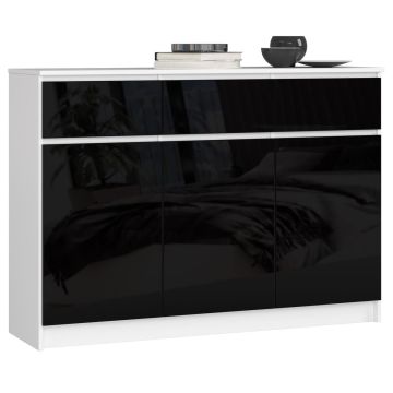 Kummut K140 3D, 3 sahtlit ja 3 ust, valge/must, 138 × 99 × 40 cm