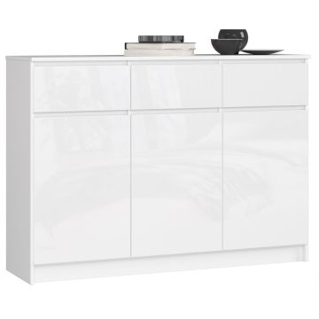 Kummut K140 3D, 3 sahtlit ja 3 ust, valge, 138 × 99 × 40 cm