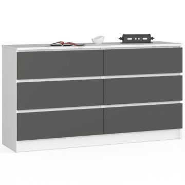 Kummut K140, 6 sahtlit, valge-halli, 138 × 77 × 40 cm