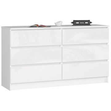 Kummut K140, 6 sahtlit, Valge, 138 × 77 × 40 cm