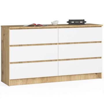 Kummut K140, 6 sahtlit, pruuni-valge, 138 × 77 × 40 cm