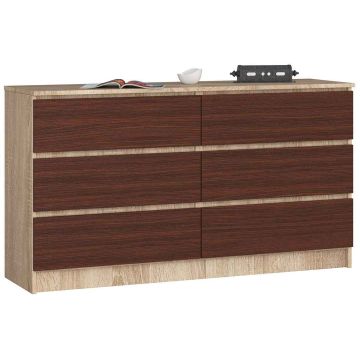 Комод NORE K140 с 6 ящиками, цвет дуб/темно-коричневый