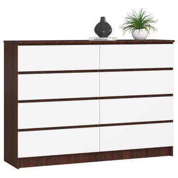 Kummut K140, 8 sahtlit, pruun/valge, 138 × 99 × 40 cm