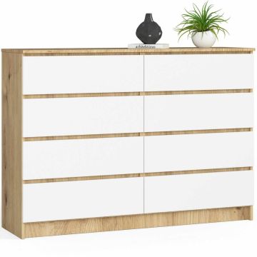 Kummut K140, 8 sahtlit, tammevalge, 138 × 99 × 40 cm