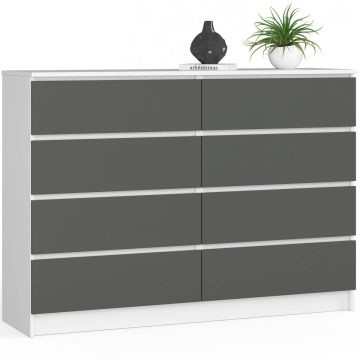 Kummut K140 8SZ, 8 sahtliga, valge/halli värvi, 138 × 99 × 40 cm