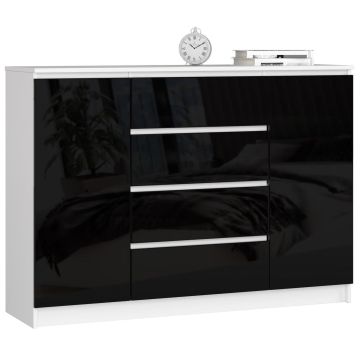 Kummut K140 AkordV2, 2 ust, 4 sahtlit, valge/must, 138 × 99 × 40 cm