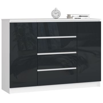 Kummut K140 AkordV2, 2 ust, 4 sahtlit, valge/hall, 138 × 99 × 40 cm