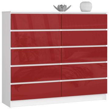 Kummut K140 CLP, 10 sahtlit, valge/punane, 138 × 121 × 40 cm