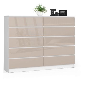 Kummut K160, 10 sahtlit, valge/pruun, 160 × 121 × 40 cm