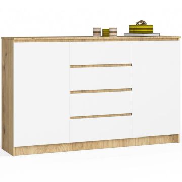 Kummut K160, 2 ust ja 4 sahtlit, valge/tammepuidu värvi, 160 × 99 × 40 cm