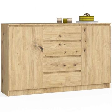Kummut K160, 2 ust ja 4 sahtlit, tammepuidu värvi, 160 × 99 × 40 cm