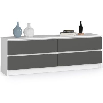 Kummut K160, 4 sahtlit, valge/hall, 160 × 55 × 40 cm