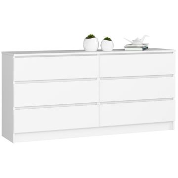 Kummut K160, 6 sahtlit, Valge, 160 × 77 × 40 cm