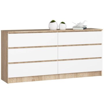 Kummut K160, 6 sahtlit, pruuni/valget värvi, 160 × 77 × 40 cm