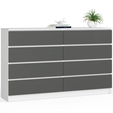 Kummut K160, 8 sahtlit, valge/halli, 160 × 99 × 40 cm